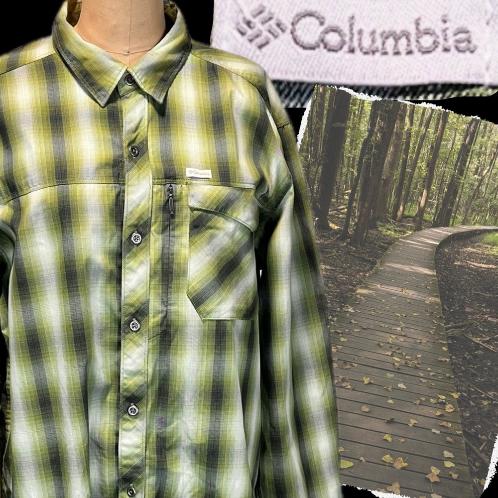 Columbia Omni Dry plaid outdoors button down mens shirt sportsman nature hiking
